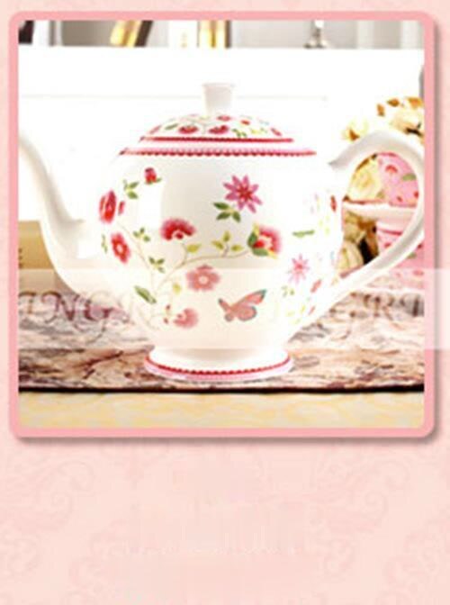 Pink Kawaii Bone China Coffee Cup Rose Garden European Style Sugar Bowl Kettle Cute Couple Cups Saucers Tea Mug Set Kitchen