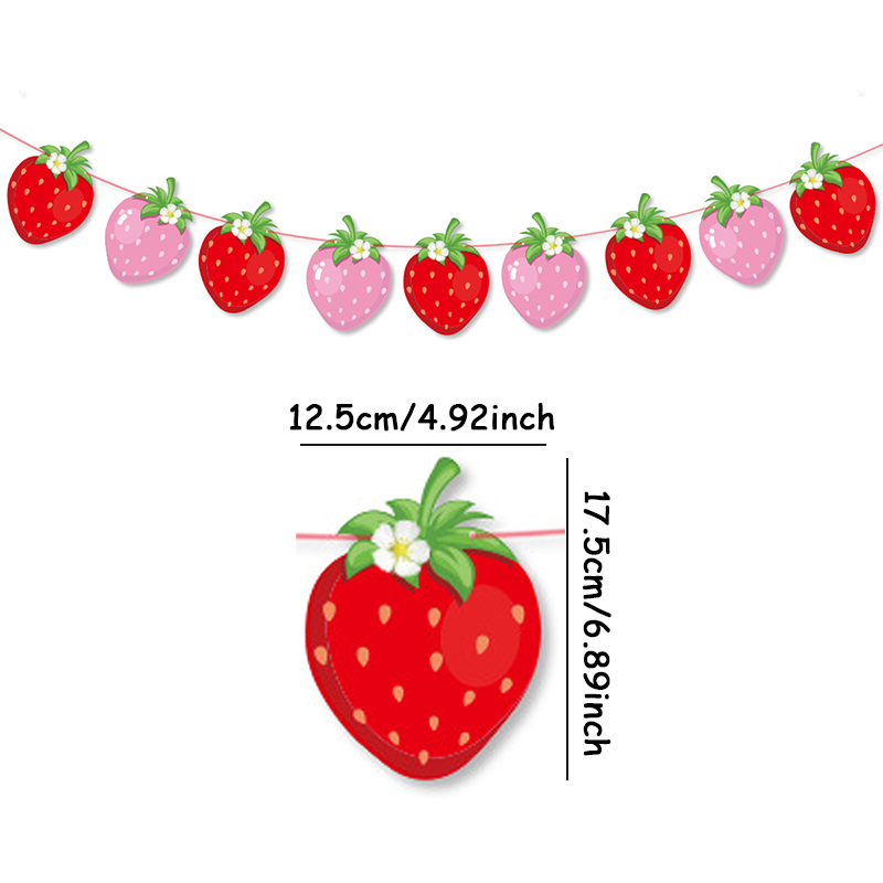 Strawberry Theme Girl's Birthday Party Decoration Disposable Fruit Tableware Tablecloth Balloons Banner Cake Toppers Baby