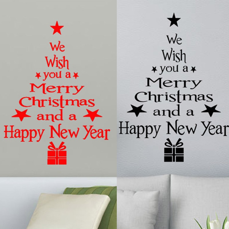 Merry Christmas Window Wall Stickers Posters Decals Waterproof Blessing Happy Year Christmas Tree Stars Home Decor