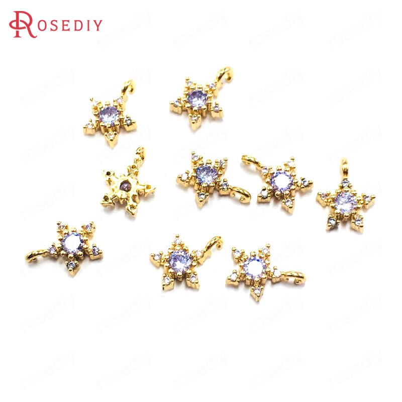 (38768)10Stck 7,5 MM 24K Champagner Gold Farbe Durcheinander und Zirkon Stern Reize Anhänger Schmuck Machen Liefert Diy Zubehör: hell Violett