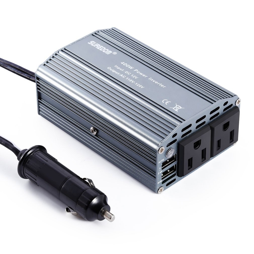 400W Car Power Inverter with 2 Outlets & 2 USB Charging Ports Auto Inverter Ultra Compact for smartphones