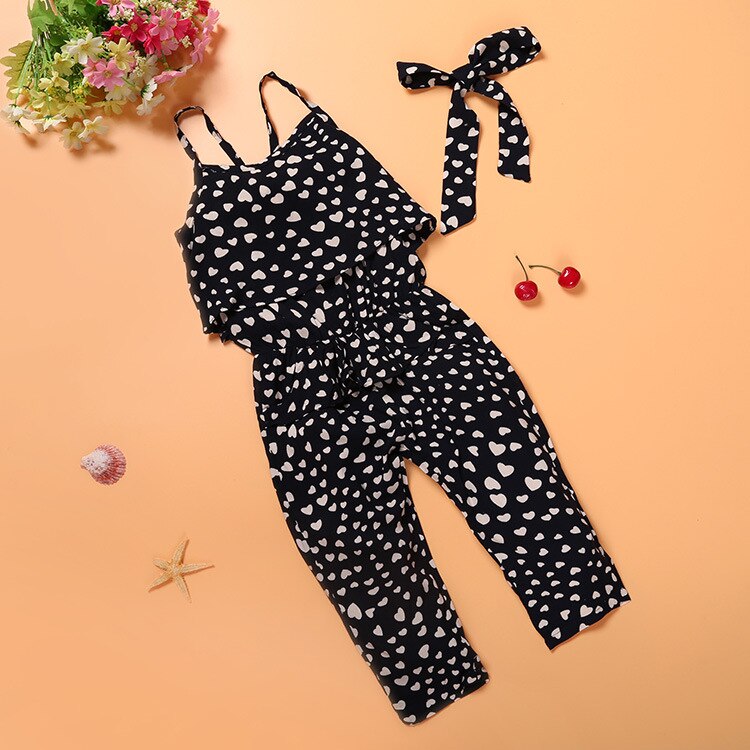 2-7 år/barn sommar jumpsuit för baby flickor kläder barn overall svart söt prick casual långbyxor spädbarn kläder  bc1306