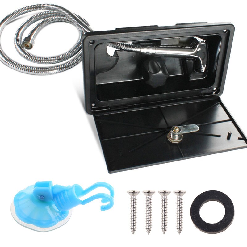 Wit/Zwart Rv Douche Box Kit Met Lock-Inclusief Douche Kraan Douche Slang Douche Wand Voor Boot Marine camper Camper Caravan: Black