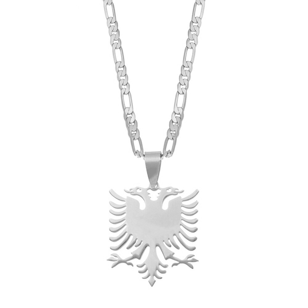 Anniyo Albanien Adler Anhänger Halsketten Gold Farbe &Ampere; Silber Edelstahl Schmuck Ethnische für Frauen Männer #068921: Silber- Farbe / 45cm durch 3mm Kette