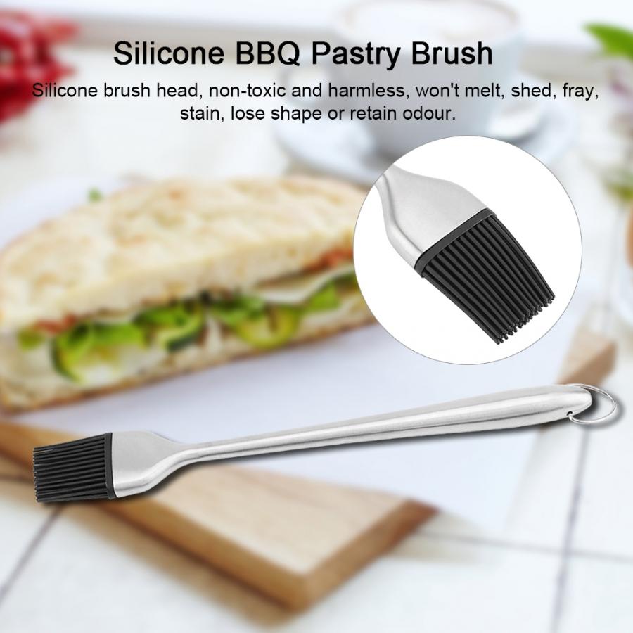 Brosses de cuisson de gâteau de pâtisserie de badigeonnage de brosse d'huile de BBQ de Silicone chaude avec la poignée d'acier inoxydable