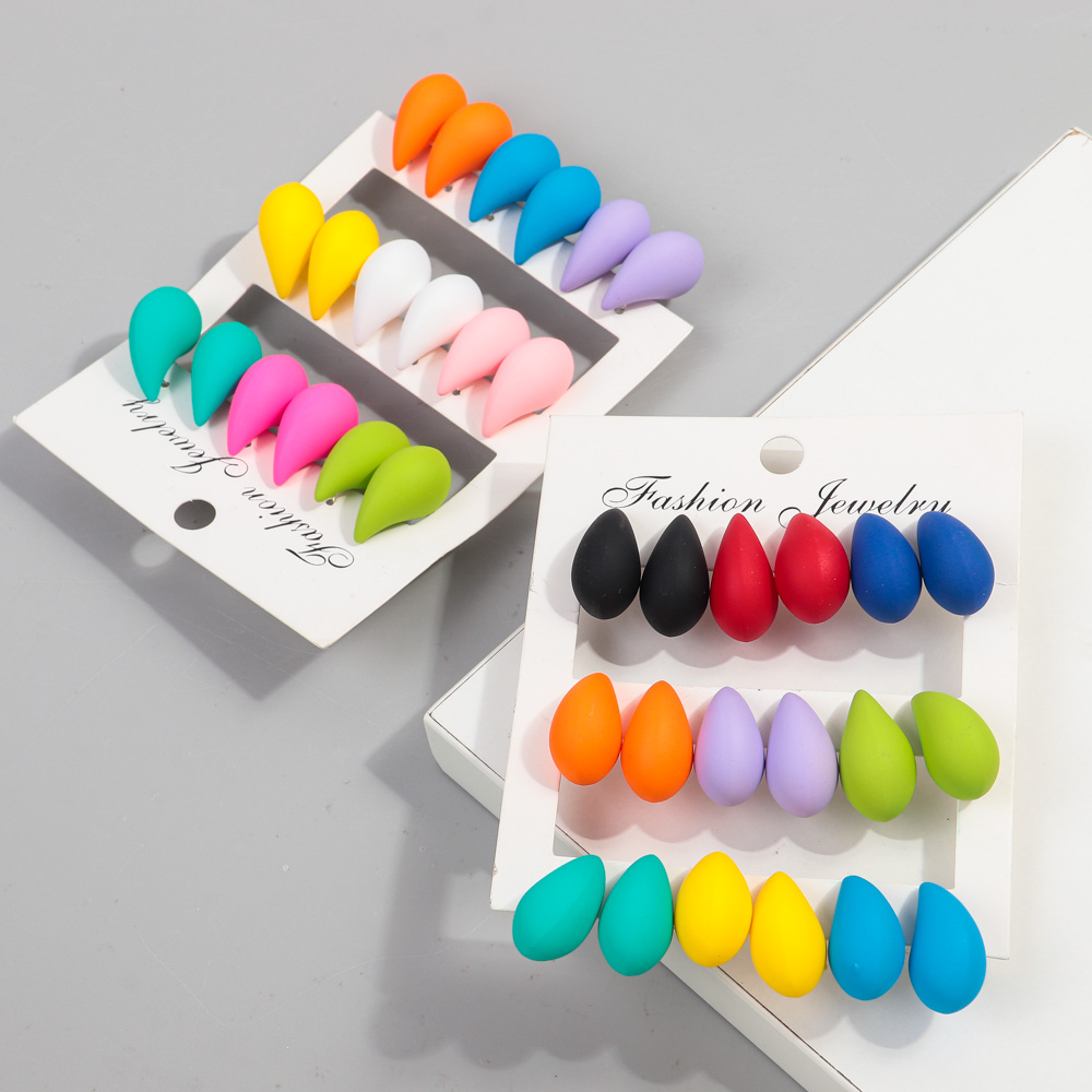 Neue 9 Paare/satz Acryl Kleine klobig Waterdrop Ohrringe Betrüger für Frauen matt Bunte Kuppel zerreißen Ohrring Reifen modisch Schmuck