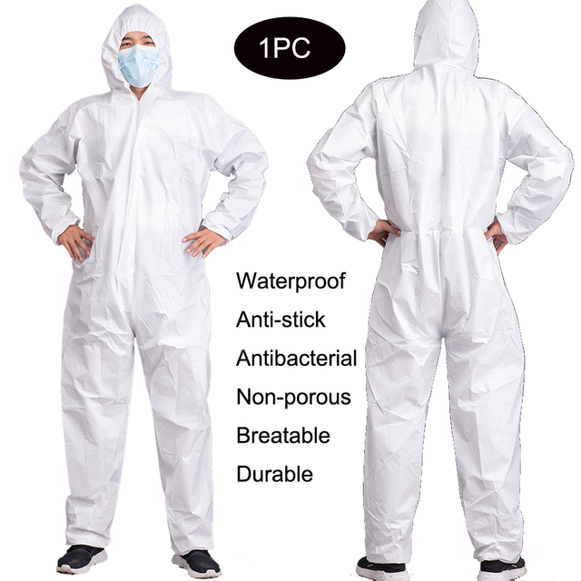 Traje de salto de protección de aislamiento sanitario desechable, ropa de seguridad para el trabajo, transpirable, a prueba de polvo, pintura de pulverización, traje general de trabajo: M / Oro