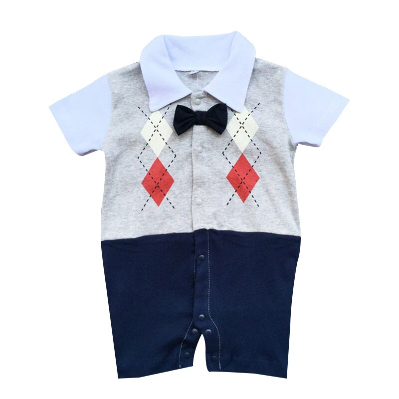 Baby Rompers Gentleman Short Sleeve Baby Boys Rompers with Bowknot Jumpsuit Newborn Clothes: B / 9M