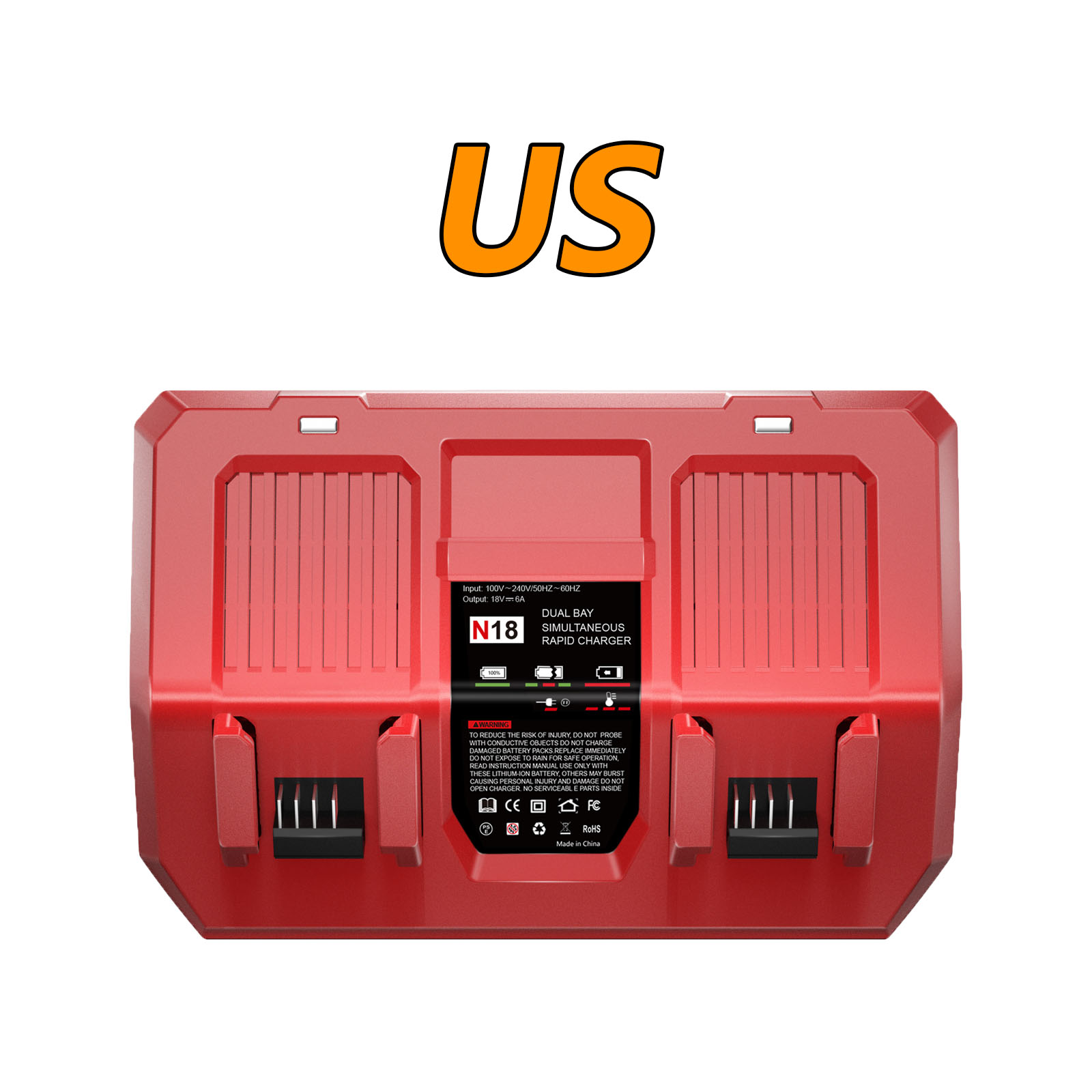 Pour batterie Milwaukee M18 double chargeur 6A 18V pour batterie Li-ion Milwaukee M18B5 XC 48-11-1815 48-11-1850 2604-22 2604-20: Beige