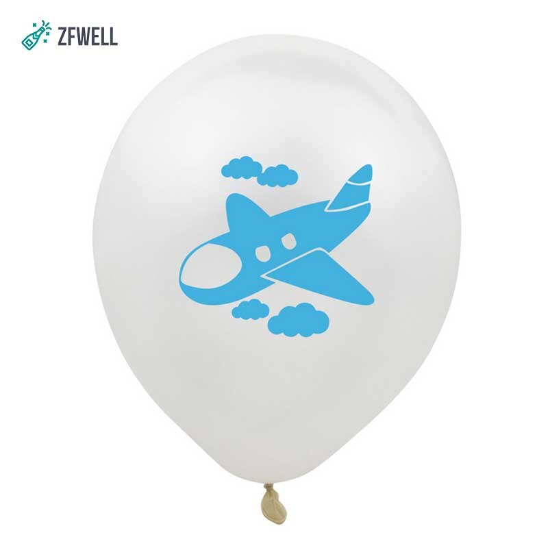 Zfwell 12 stk 12 tommer latex ballon tegneserie trykning fly mønster børn fødselsdag tema fest legetøj ballon baby shower del 8: Hvid