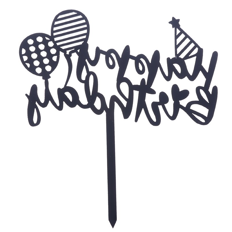 Cute Happy Birthday Cake Topper Acrylic Birthday Party Dessert Decoration Cupcake Topper: Black