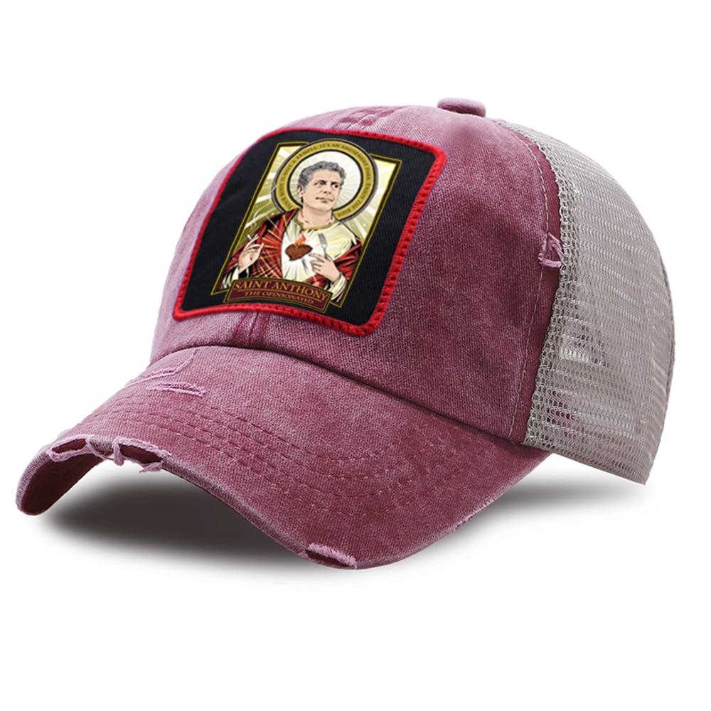 Casual unisex trucker hattar sommar sport baseball kepsar saint anthony vintage tryck mesh baseball keps justerbar snapback hatt: Vinrött 6