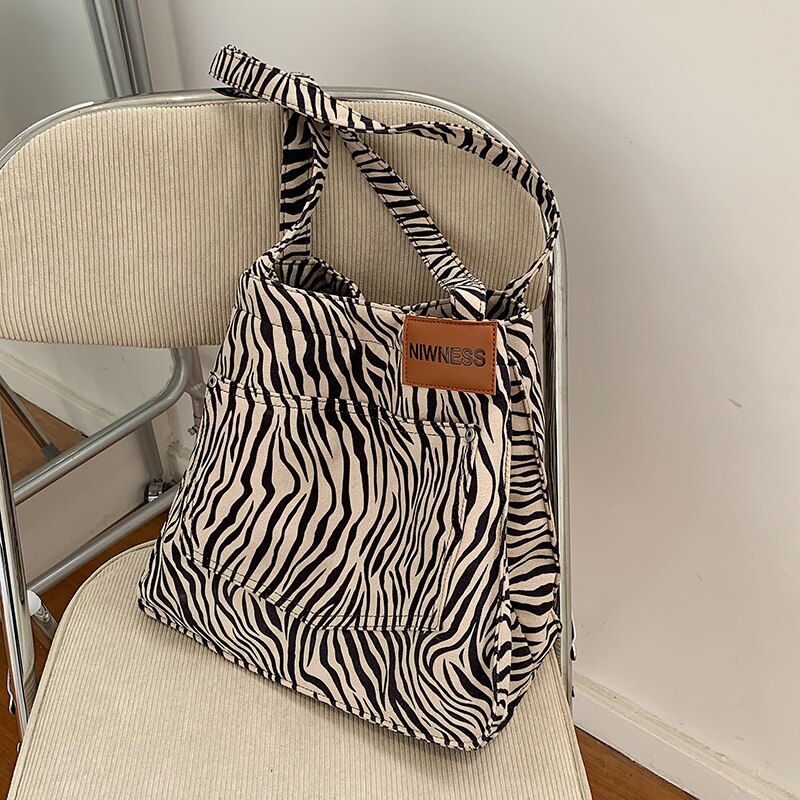 Met de hand gemaakt zebrapatroon tas kleine schoudertassen dames merk schoudertassen dames handtas vintage canvas trend tassen