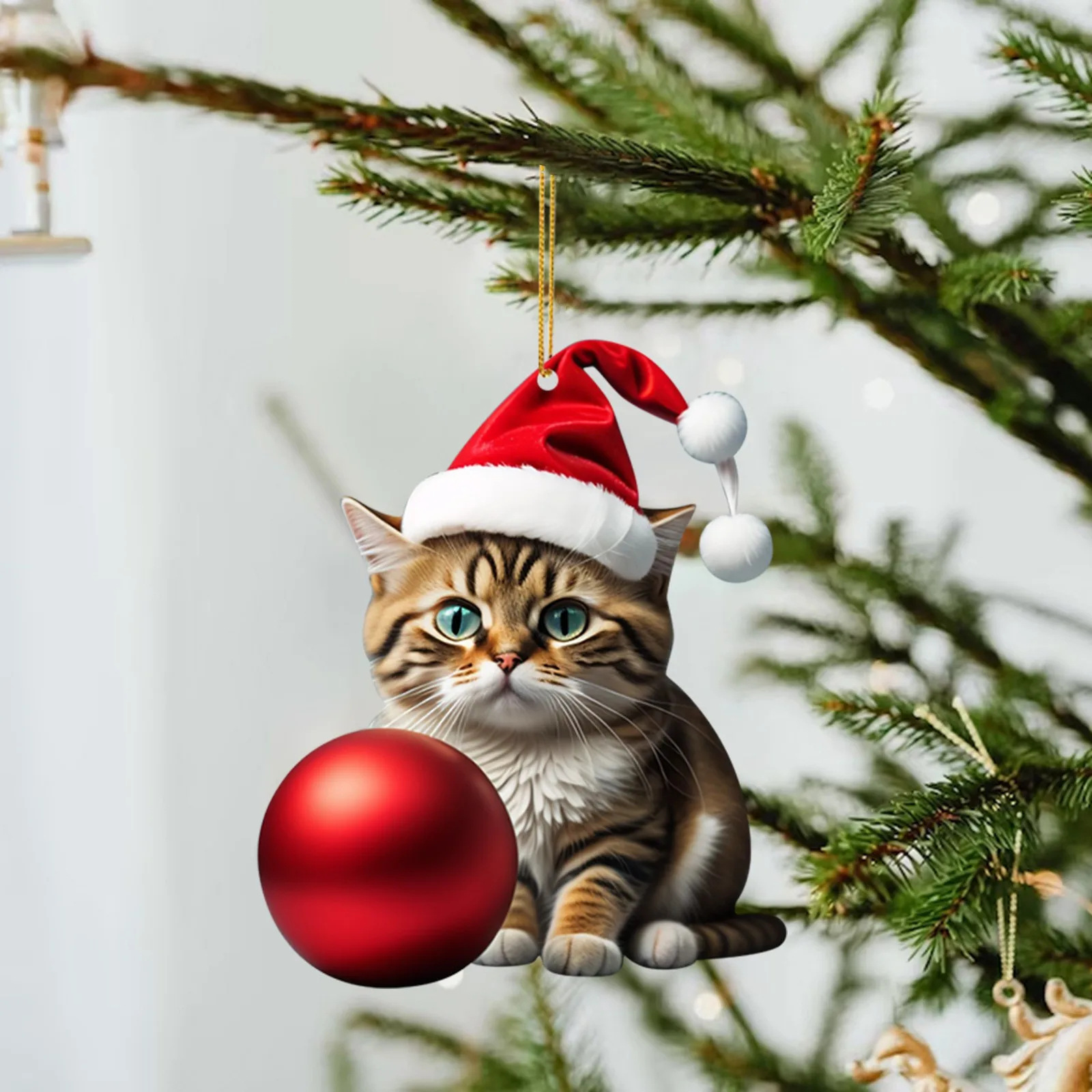 Christmas Modern Home Decoration,Car Pendant Hanging Ornament2d Acrylic Funny Cat Christmas Tree Ornament Cat Acrylic Ornament: Dark Khaki