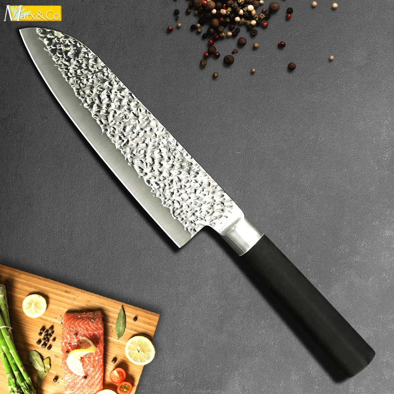 Kitchen Chef Knife Santoku Meat Cleaver Fruit Vegetable Knives 7 inch X50CrMoV15 Stainless Steel Japanese Cutter Rubber Handle