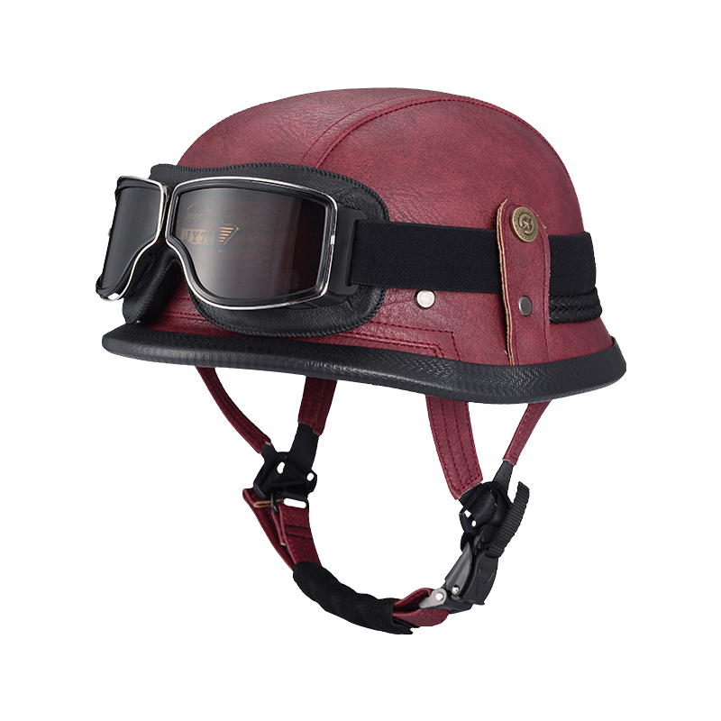 De oorlog II Duitse M35 halfshell handgemaakte lederen helm voor heren dames met Halley Goggle Skull Cap voor Cruiser Scooter Chopper