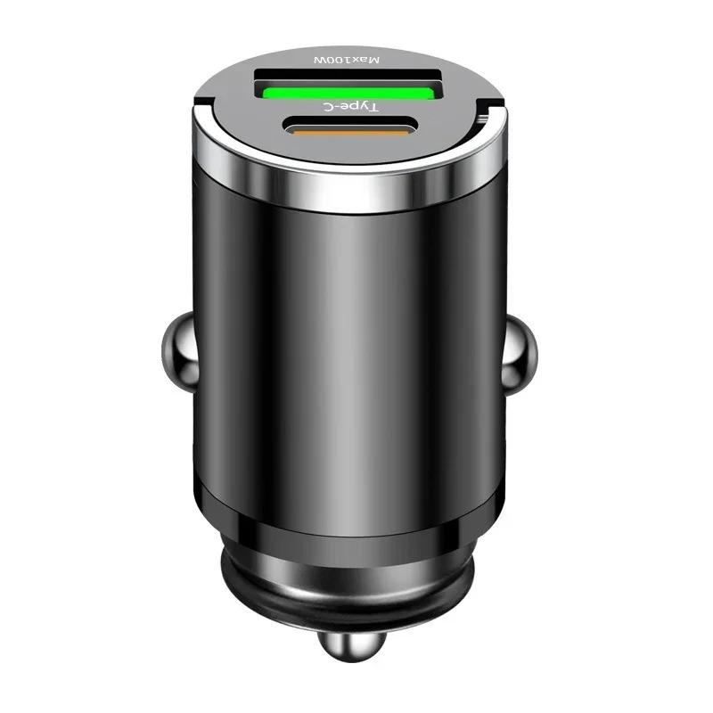 Car 66w Charger Fast Charging Metal One Tow Two Car ChargerFlash Charger in Car Mini Pull Ring Pd Car Charger Car Electronic: black