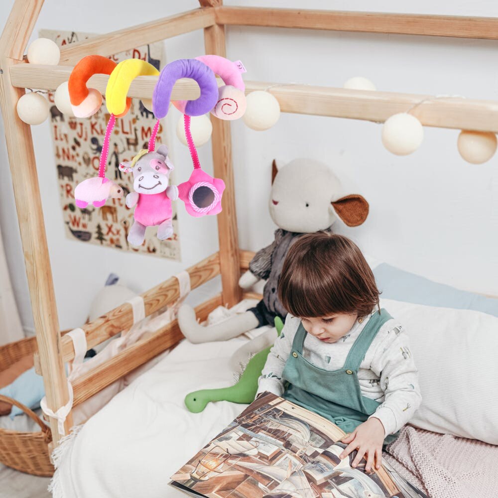 1PC Multifunktions Art Baby Krippe Bett Kinderwagen Hängen Rasseln Spirale Kinderwagen Auto Sitz Spielzeug mit Klingeln Glocke (Kuh stil)