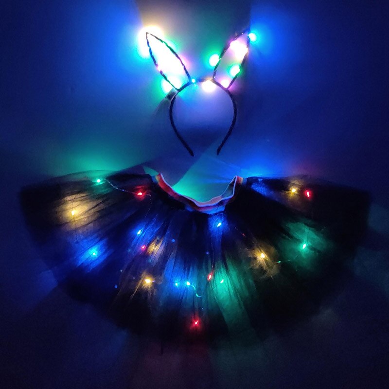 Colorful Led Luminous Costume Clothes Dancing LED Growing Lighting Robot Suits Clothing birthday skirt Set Event Party: Black / 150-160CM