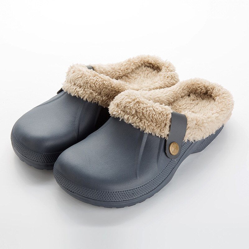 Casual Crocus Klompen Met Bont Winter Schoenen Voor Mannen Zachte Pluche Slippers Fleece Voering Thuis Vloer Warm Slipper Bont schoenen: Grey / 44