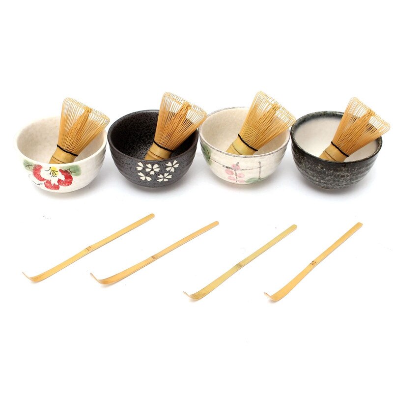 4 stijl Fijne Japanse Ceremony Matcha Keramische Kom Met Bamboe Garde Scoop Theewaar Tool Set Voor Koffie En Thee