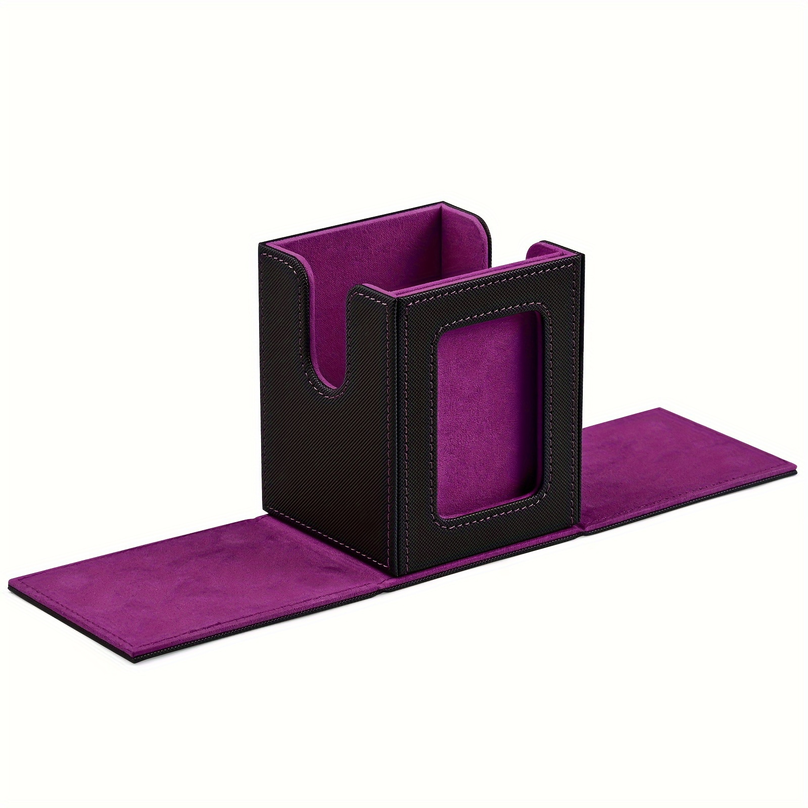 Card Deck Box with Display Window,Trading Card Storage Case,Holds 120+ Single Sleeved Cards,PU Leather Card Box for TCG Card: plum