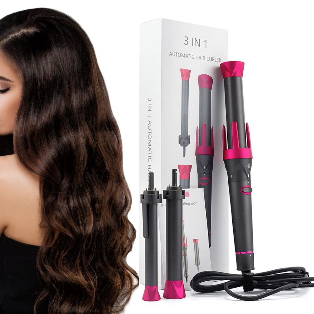 Rizador de pelo automático 3 en 1, rizador de pelo giratorio de cerámica para rizos y ondas, 230 ℃, Varita de onda de calentamiento rápido