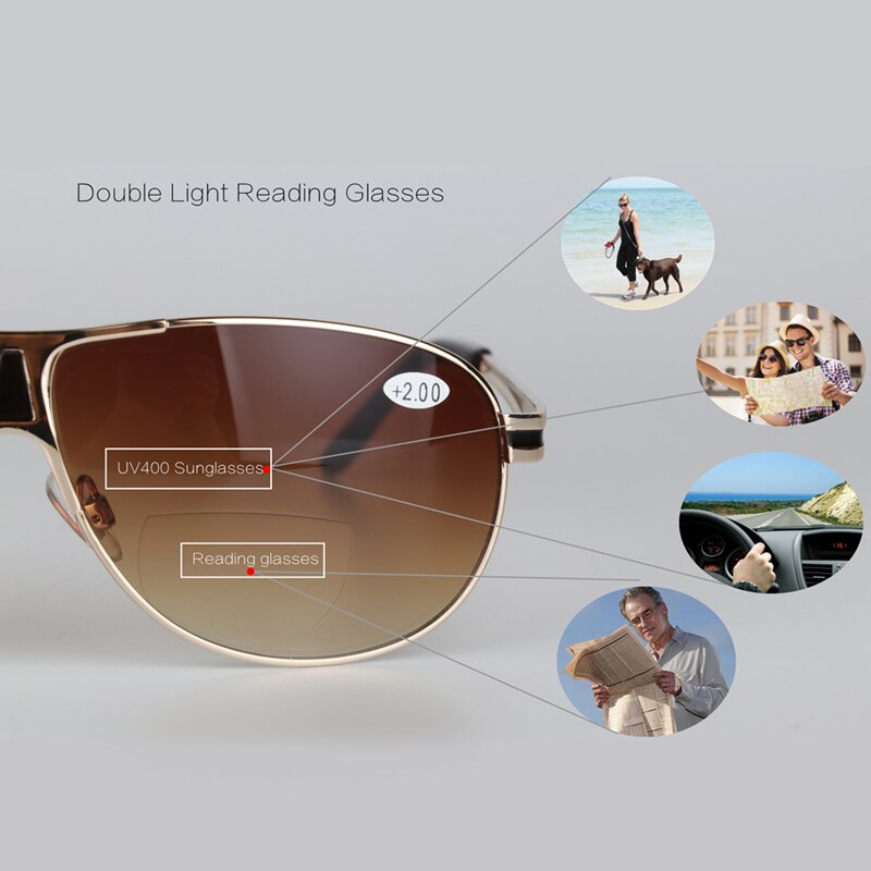Geheugen Titanium Bifocale Zon Leesbril Unisex Mode Anti-Blauw Licht Outdoor Schaduw De Zon Sport Presbyopie Eyewear 1.5