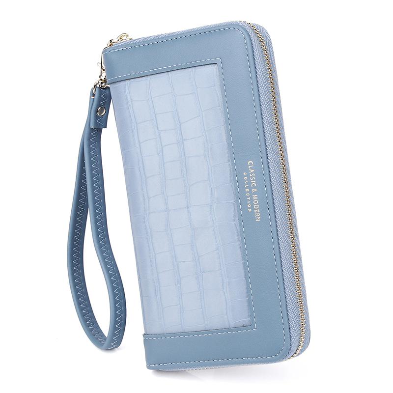 Unishow Krokodil Muster Frauen Brieftasche Lange Armband Damen Geldbörse Kupplung Weibliche Telefon Brieftasche Große Pu Leder Brieftasche Geldbörse: Blau