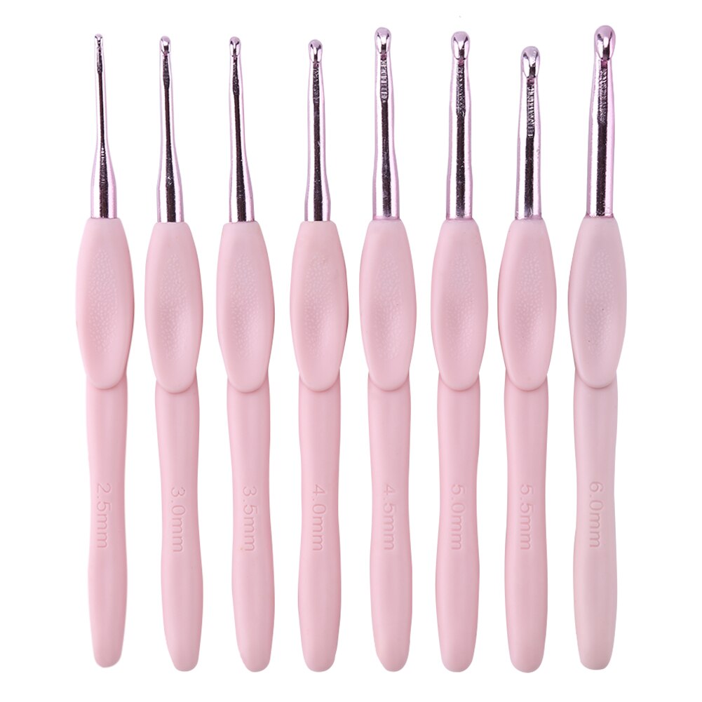 8 Stuks Roze Plastic Handvat Breinaalden Aluminium Haaknaalden Set Geschikt Haak Weven Diy Breien Craft