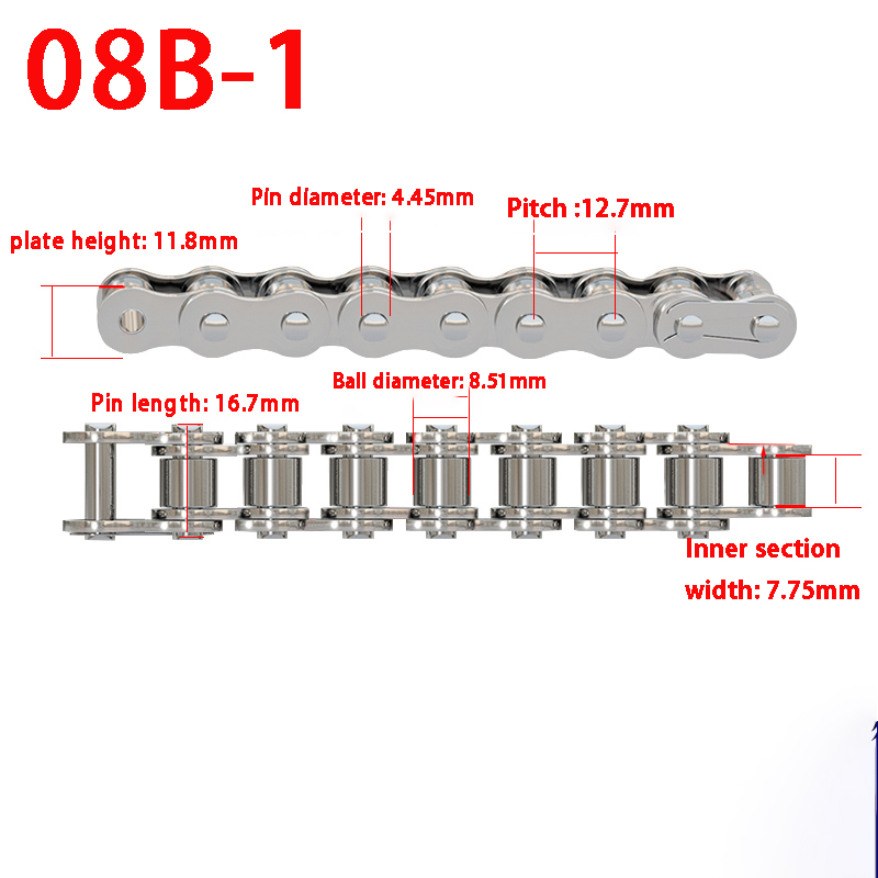 Industrial 304 Stainless Steel Short Pitch Roller Chain 08B 1.5 Meter Transmission Drive Sprocket Chain for Machinery Equipmen