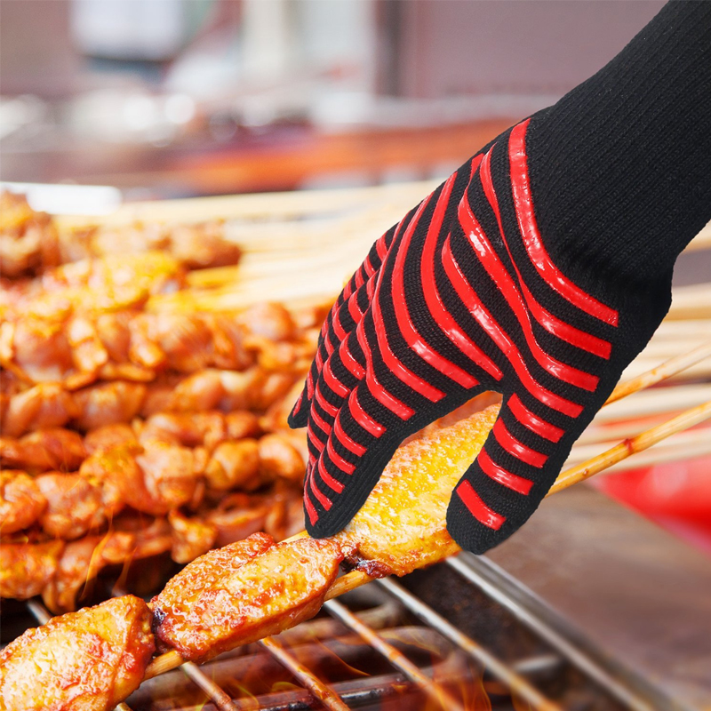 Guantes de barbacoa de resistencia al calor extrema, manoplas para cocinar, hornear, asar al horno, par de guantes de barbacoa, color rojo/Negro,