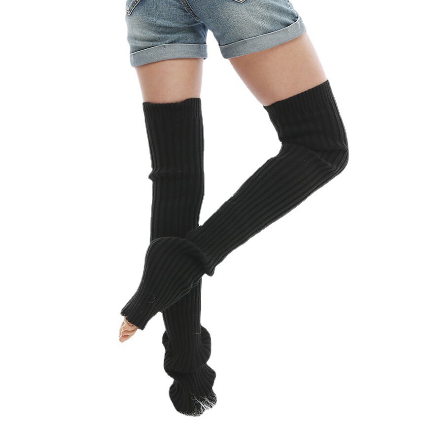 Winter Volwassen Gebreide Ballet Dans Beenwarmers Vrouwen 90Cm Lange Boot Over De Knie Gebreide Sokken Yoga Strakke Thermische: Black / M