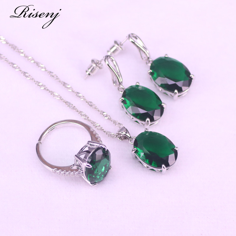 Top Zirkoon 20 Karaat Rose Rd Zirkoon Zilveren Sieraden Verstelbare Ring Ketting Oorbellen Ketting Met Armband Set In Winkel: green