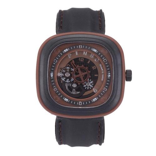 Sport Men's Watch Large Square Dial Silicone Strap Analog Quartz Wrist Watch Decor montre homme часы мужские наручные: Coffee