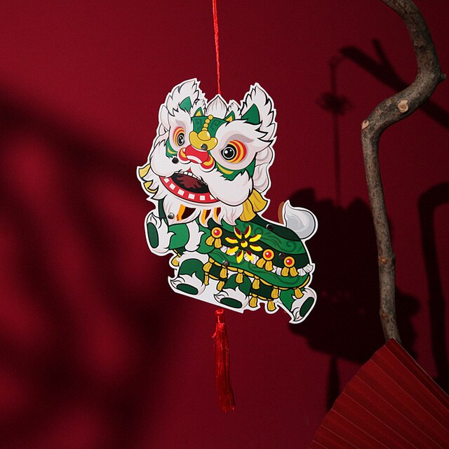 DIY Handmade Lantern Lantern Festival Spring Festival Retro Traditional Paper Lantern Children Year Lion Lantern: E