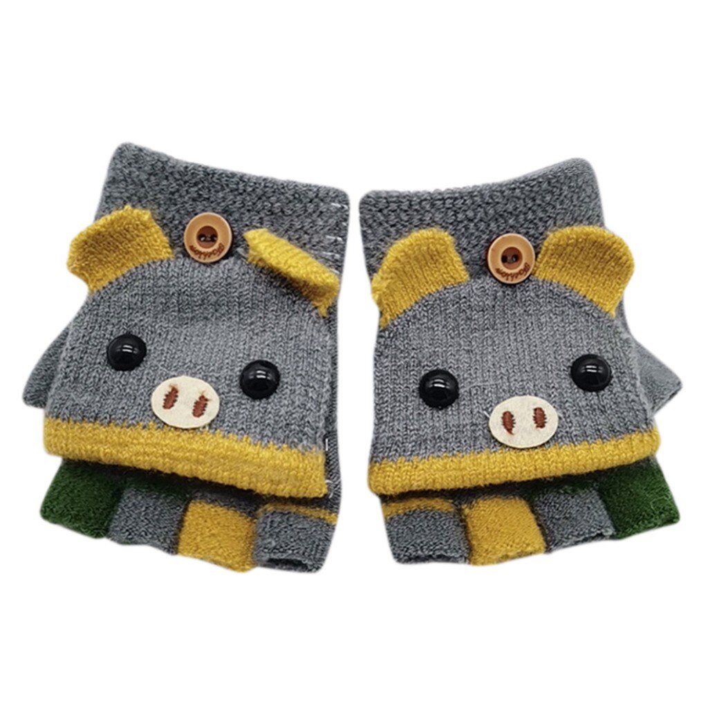 Sale1 paire de gants d'hiver pour enfants | Gants pour enfants femmes, garde au , doux, tricotés, rabattable, sans doigts: Gris