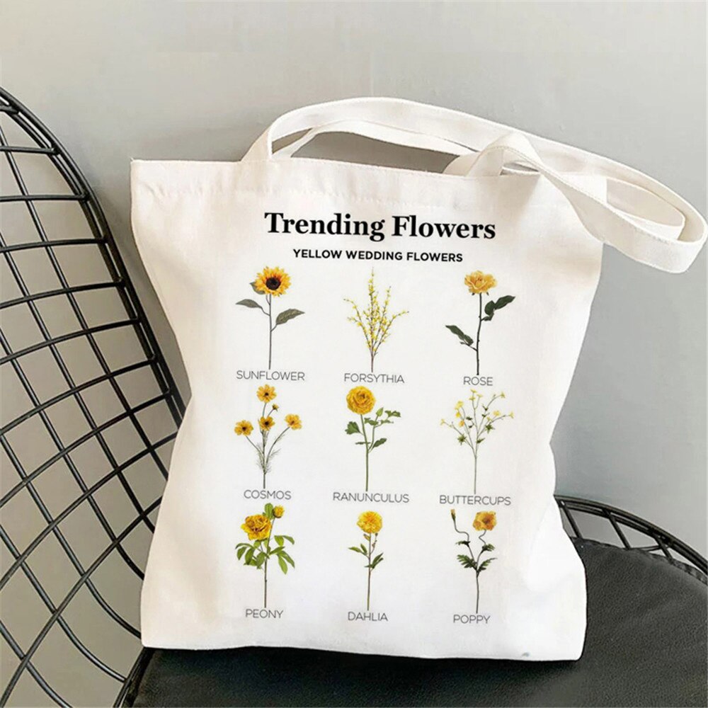 Flower Aesthetic Women Shopping Canvas Tote Cute Bag Foldable Reusable Shopper Bag Handbags  Eco Travel Shoulder Bags: 2542