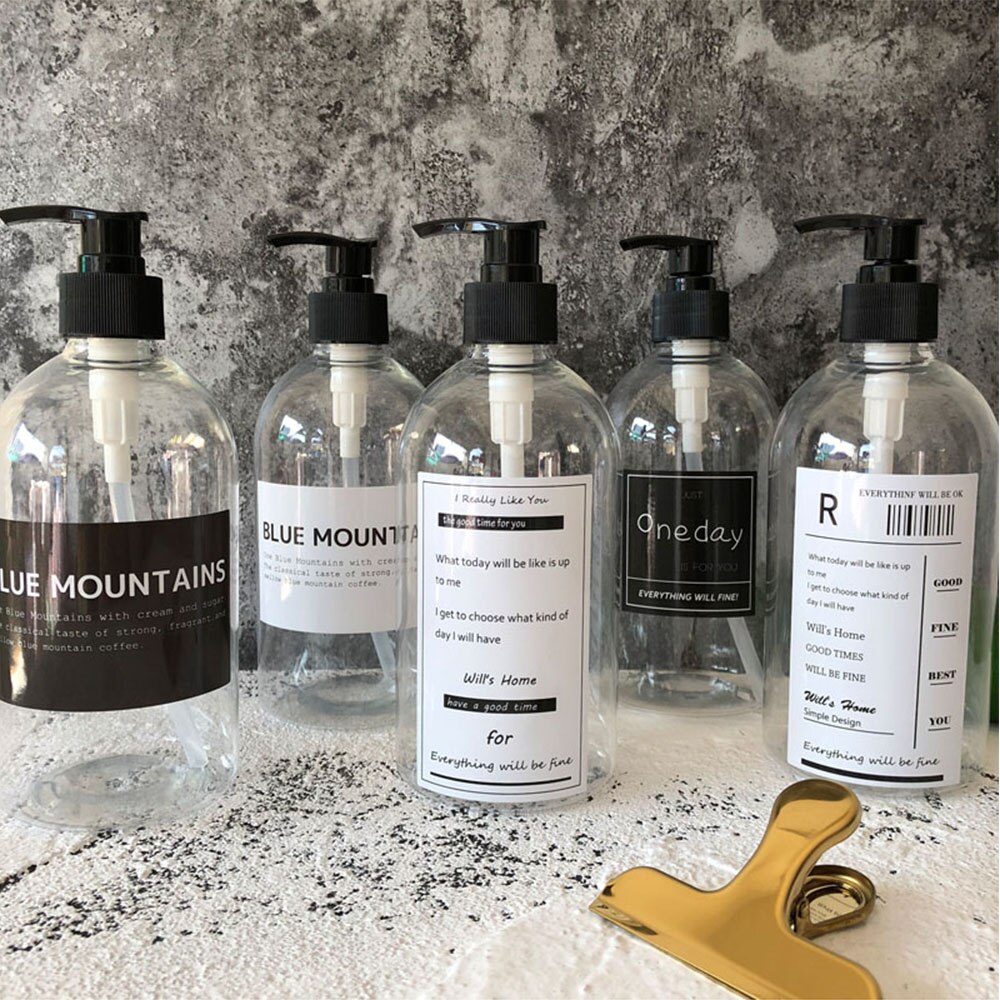 500ml zeepdispensers, badshampoo, douchegel, opbergfles, draagbare vloeibare lotion organizer, plastic flessen, sticker, willekeurig