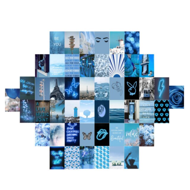 Foto Collage Kit para pared estética fotos 50 Set estilo Instagram habitación decoración Pared de arte para VSCO chicas adolescentes: Jazz Blue