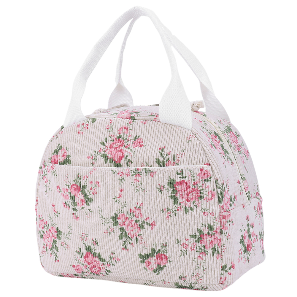 Women Quilted Lunch Bag Large Capacity Hand-Held Cooler Bag Floral Printed Cotton Padded Picnic Bag Travel Picnic Camping Bag
