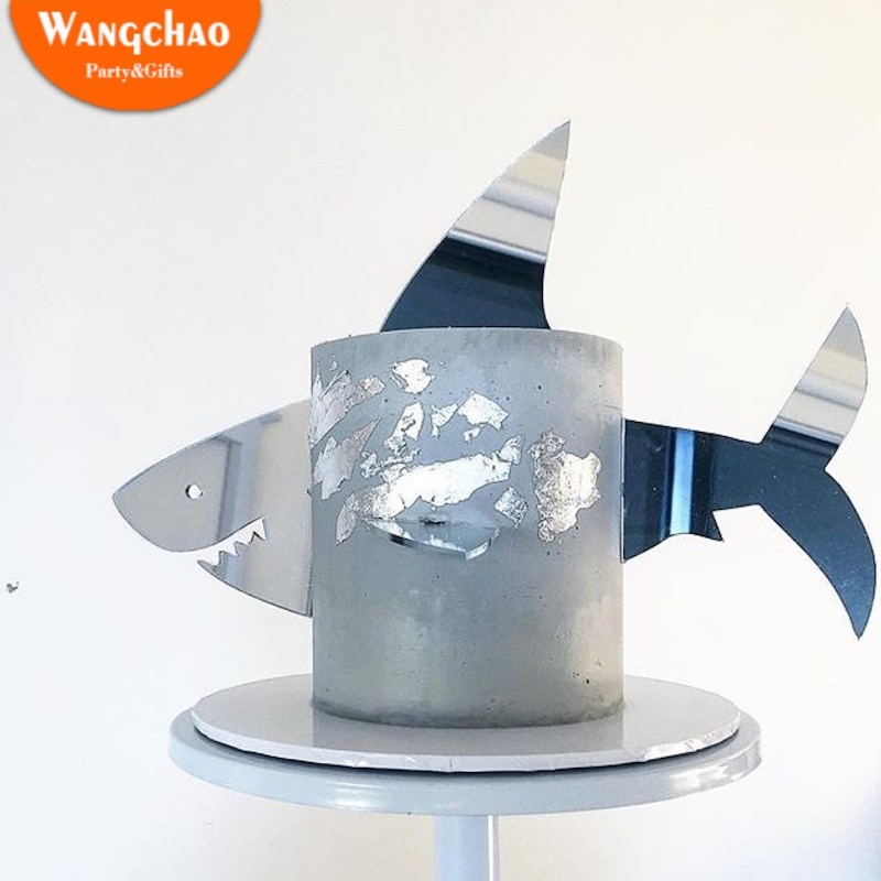 3 pçs/saco acrílico tubarão feliz aniversário bolo topper dos desenhos animados bebê chuveiro crianças menino festa de aniversário suprimentos tubarão bolo toppers