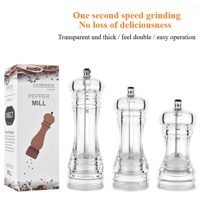 1PCS Acrylic Salt Pepper Mills Solid Pepper Strong Manual Ceramic Core Grinder Mill Kitchen Seasoning Bottle Cooking Tools