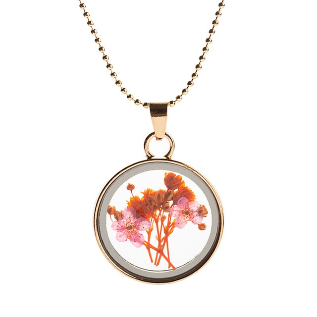 Real Natural Dried Flower Necklace Round Glass Pendant Necklace For Women Jewelry Mother's Day: Color2