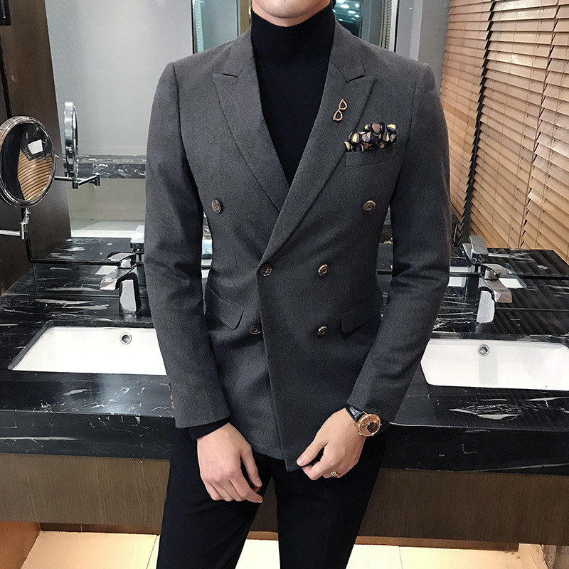 Double-Breasted Pak Mannen Bruidegom Getrouwd Koreaanse Slim Stalknecht Jurk Casual Engeland Nacht Kleine Pak