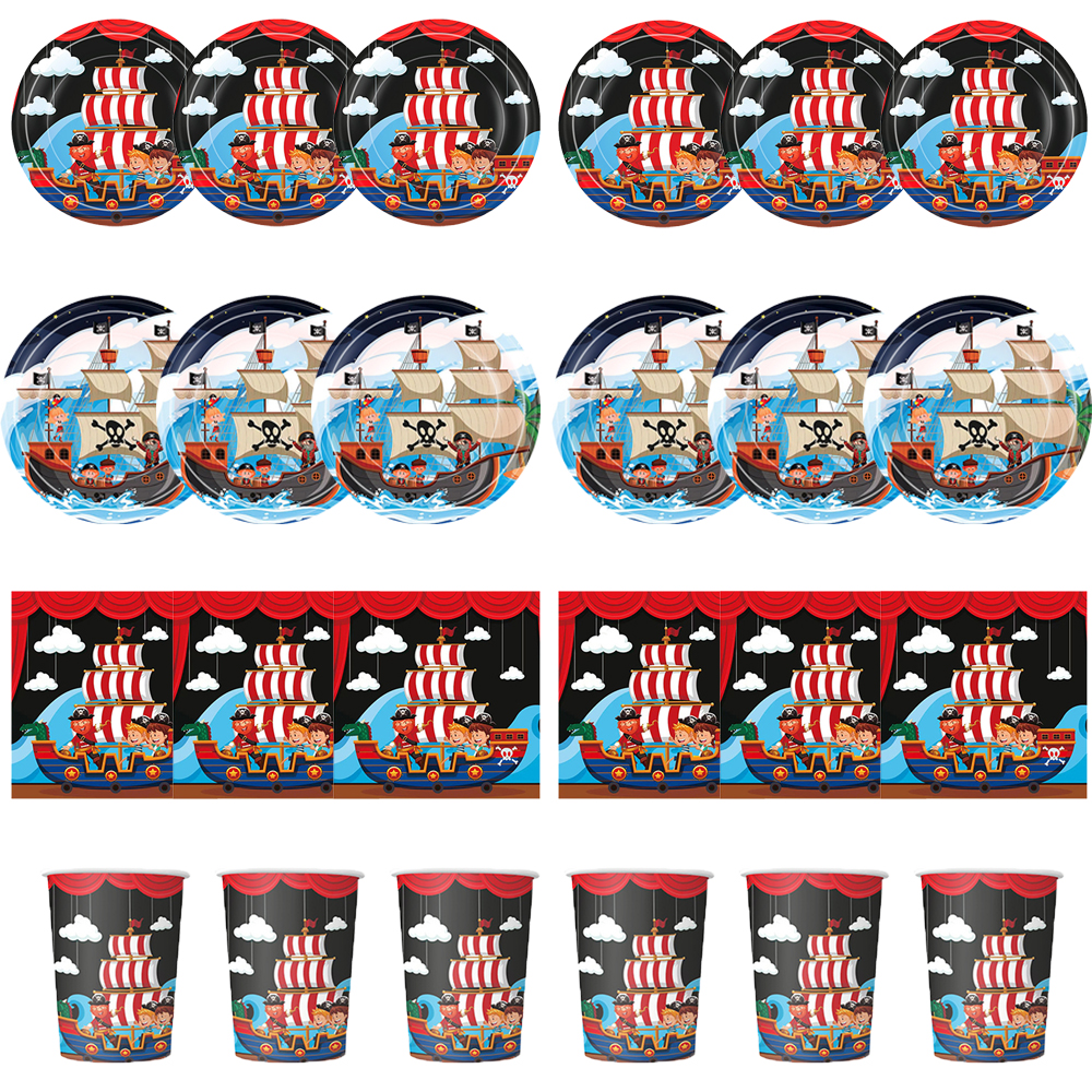 Pirate Ship Sets Birthday Decoration Party Disposable Paper Napkins Cups Plates Tablecloths Party Supplies