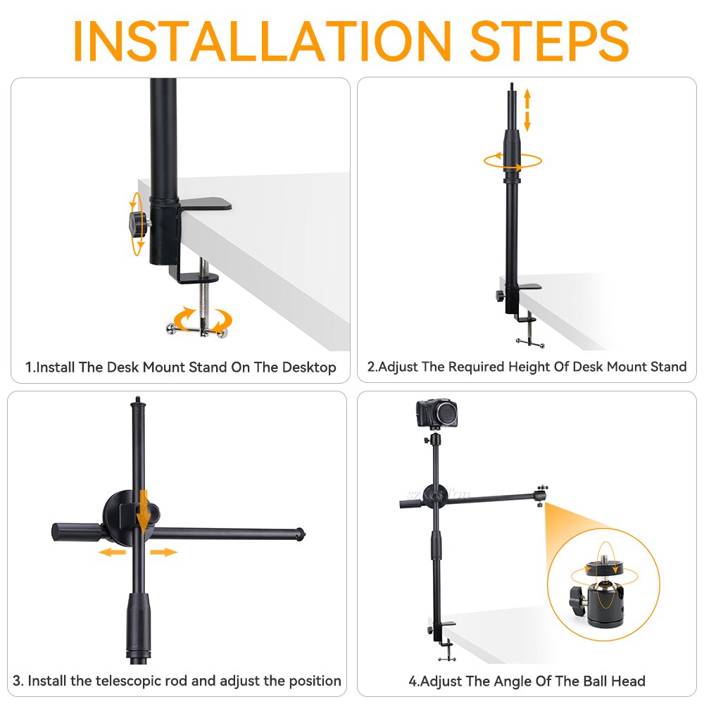Multifunction Lift Desk Clamp Mount Stand LED Ring Light DSLR Camera Mobile Phone Table Bracket Overhead Shooting Video Studio