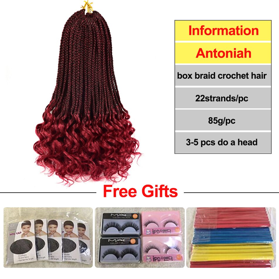 ANTONIAH1b/bug Goddess Hair Box Braids Synthetic Crochet Hair curly Bohemian Hair With Curls Boho Braided Hair Extension 18inch