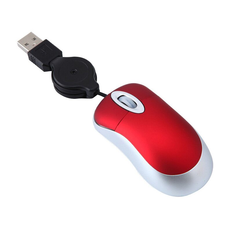 Mini Portable Wired Retractable Mouse Computer Mause Small Hand USB Optical 1000 DPI Office Mice for PC Laptop Notebook for Kids: Red