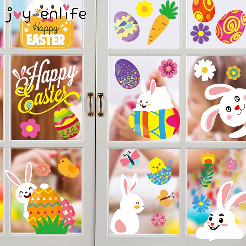 Set De Pegatinas De Pascua Para Ventanas Y Paredes: Decoración Reusable Con Conejos, Huevos Y Flores